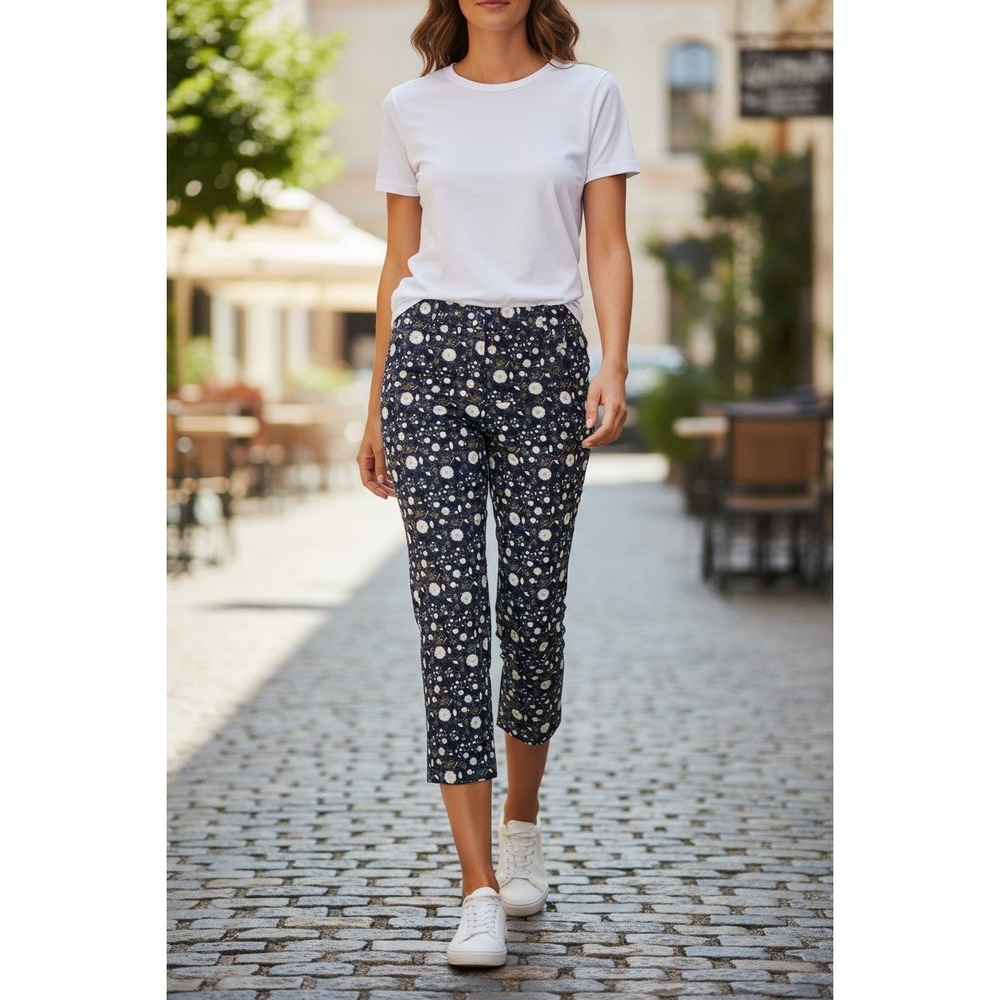 Wildfang Floral Slim Crop Pant Daisy Print Black Size 12 WFB407